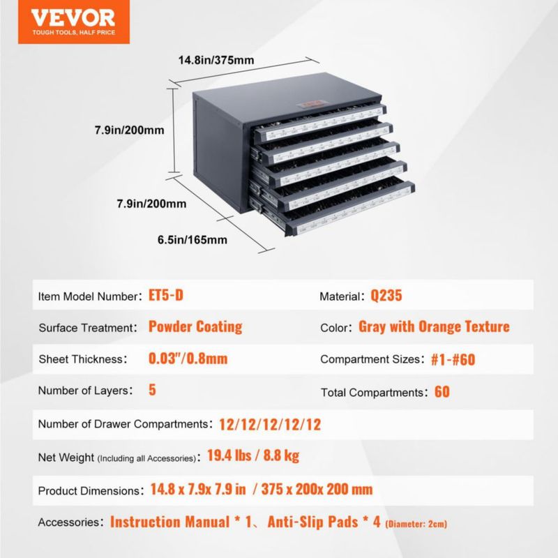 Organizador de Brocas VEVOR con 60 Compartimentos