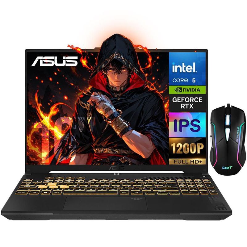 Laptop gamer asus tuf rtx 3050 core 5 24gb ssd 1tb mouse
