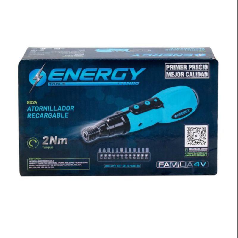 Atornillador Recargable Energy de 4V Con 12 Puntas Y Accesorios SD24