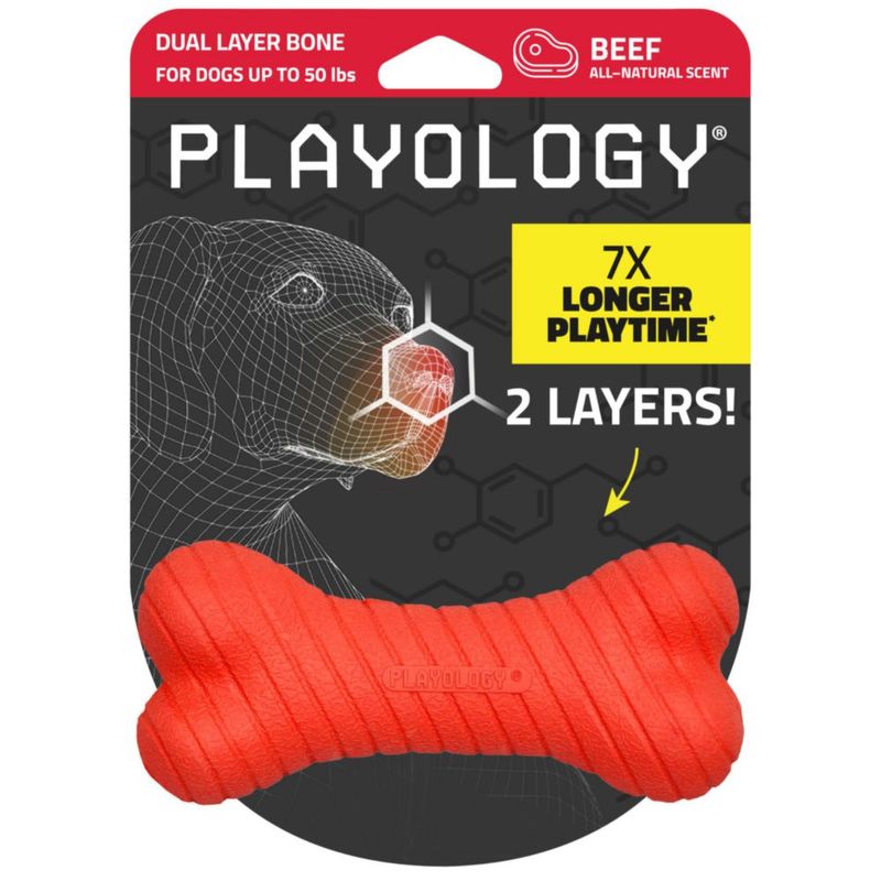 Juguete de Hueso de Doble Capa Playology Mediano con Aroma a Carne de Res
