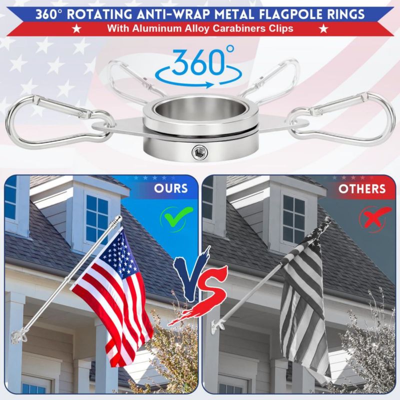 Aros para asta de bandera REERON 25 cm anti‑enrollamiento giro 360°