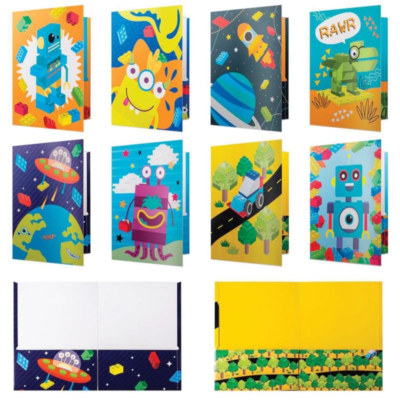 Carpeta de archivo Modern Shop 24 × 23 cm con robots naves espaciales y bloques – Pack de 8