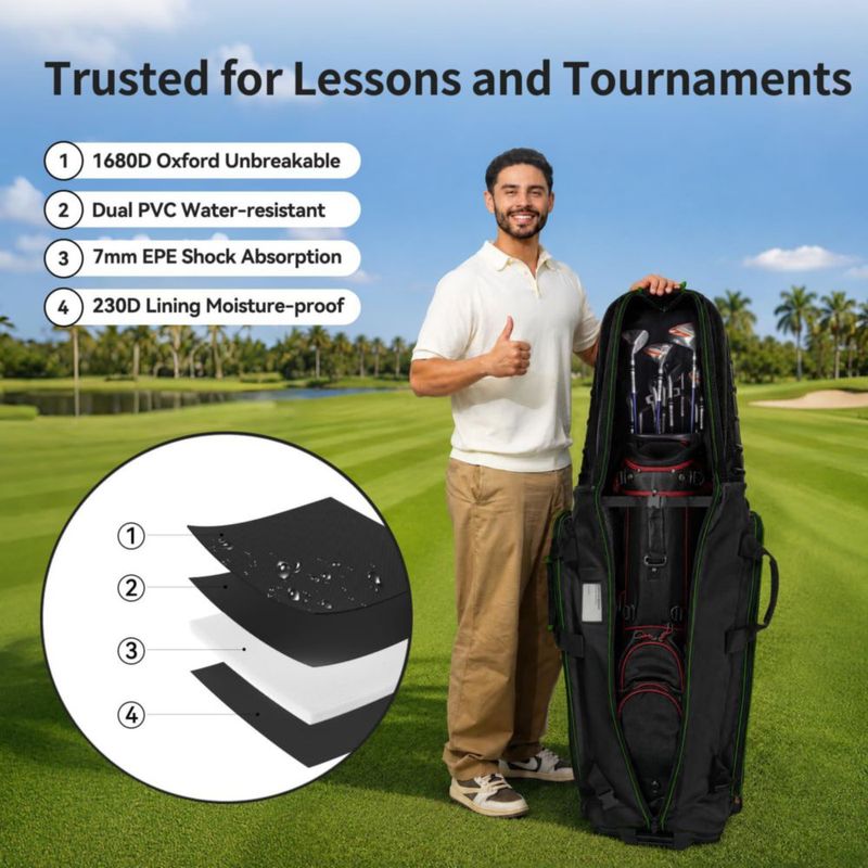 Bolsa de Viaje Golf Golfimate con Tapa Dura de Fibra de Carbono Verde Hierba