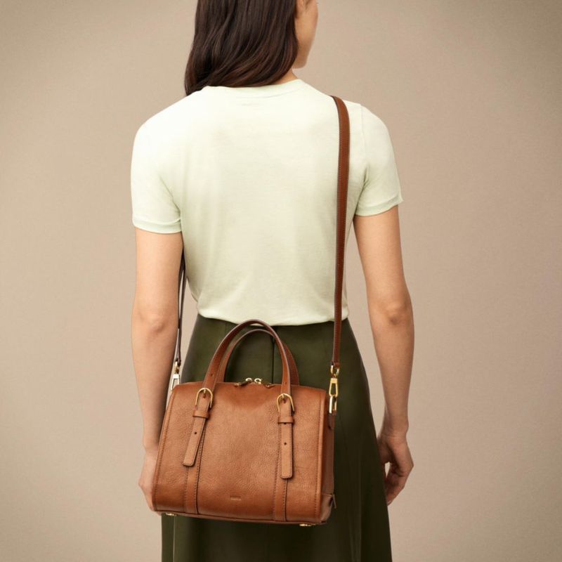 Bolso de mujer Fossil Carlie de cuero 25 cm marrón
