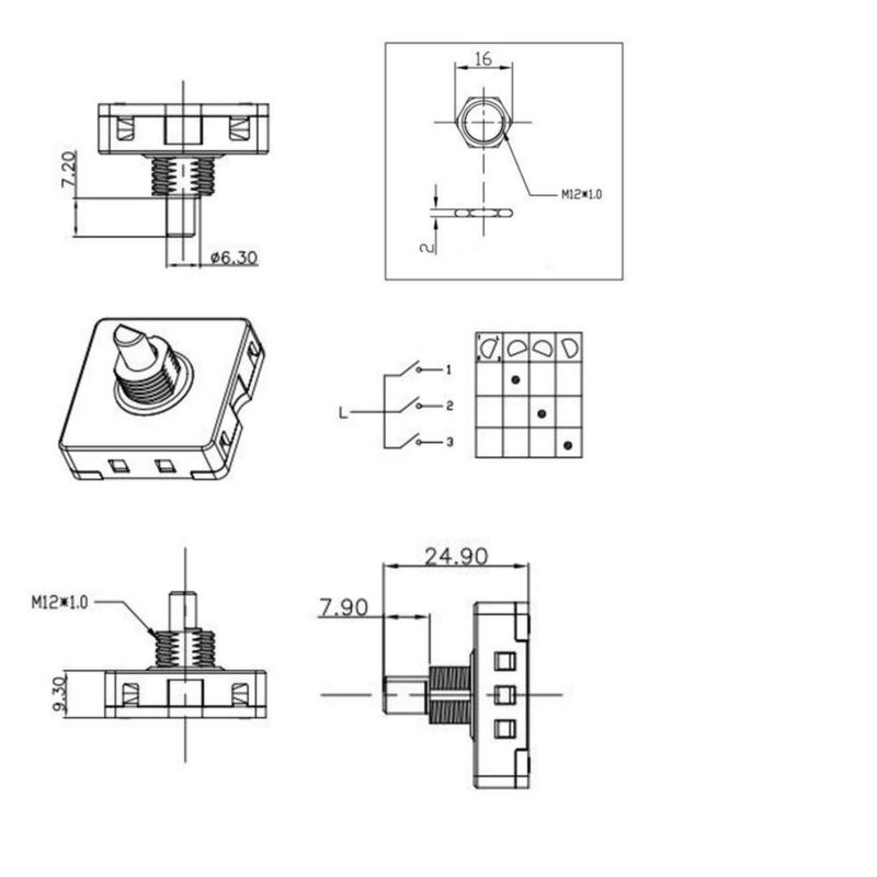 Interruptor giratorio HQRP de 4 posiciones y 3 velocidades 120V‑250V 10A