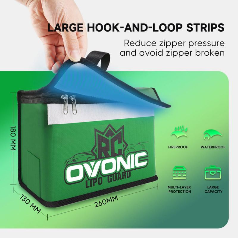 BOLSA DE ALMACENAMIENTO OVONIC 26x13x18 cm Lipo Safe ignífuga