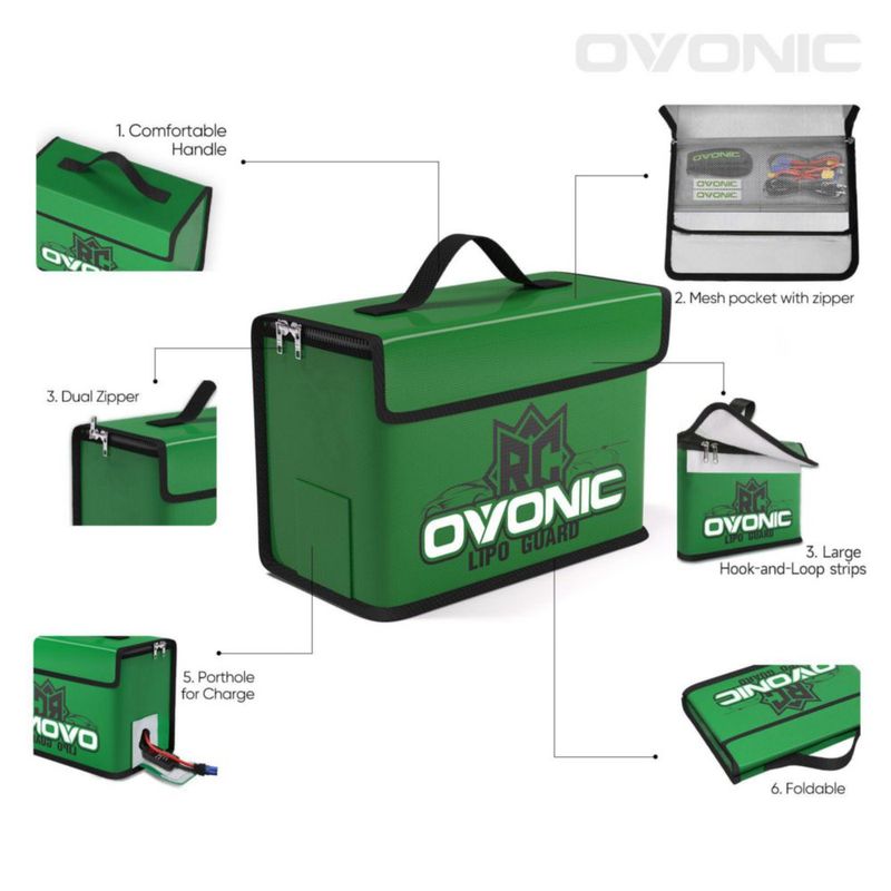 BOLSA DE ALMACENAMIENTO OVONIC 26x13x18 cm Lipo Safe ignífuga