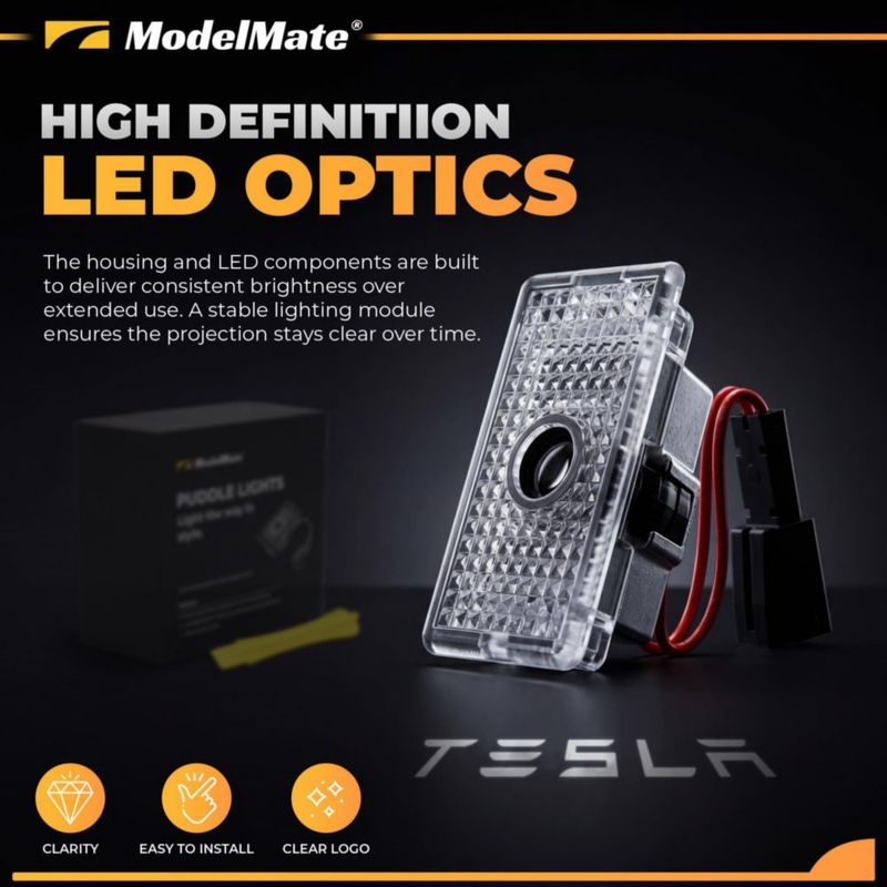 Luces de suelo ModelMate para Tesla – Pack de 4 LED con logotipo