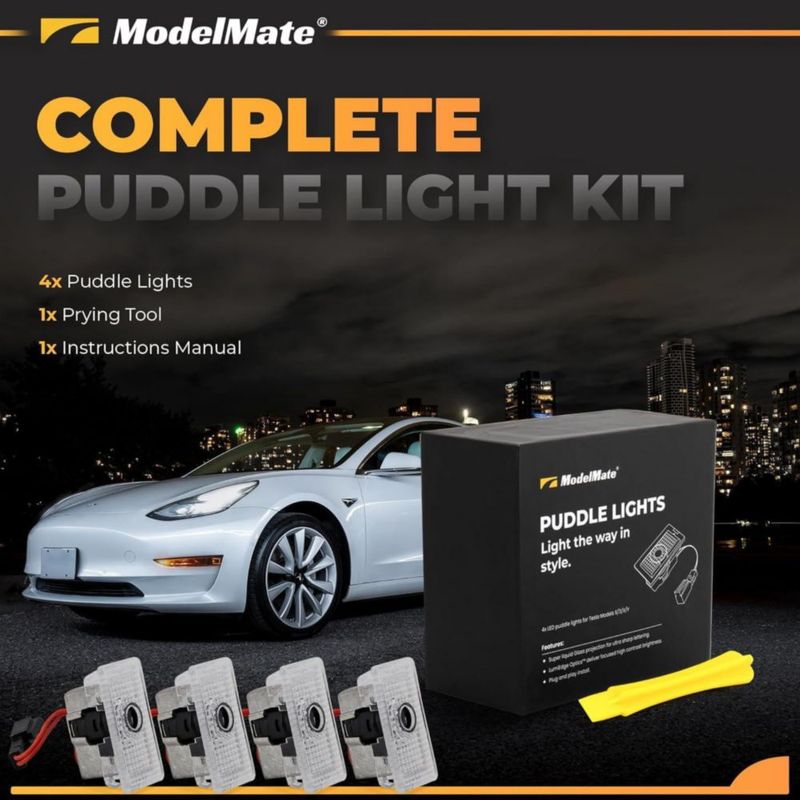 Luces de suelo ModelMate para Tesla – Pack de 4 LED con logotipo