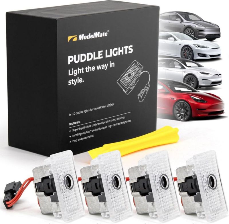 Luces de suelo ModelMate para Tesla – Pack de 4 LED con logotipo