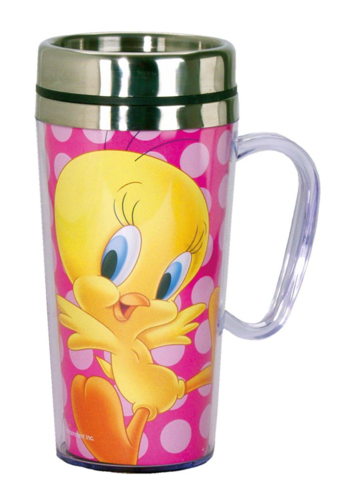 Taza de Viaje Spoontiques 420 ml Rosa con Pájaro Tweety