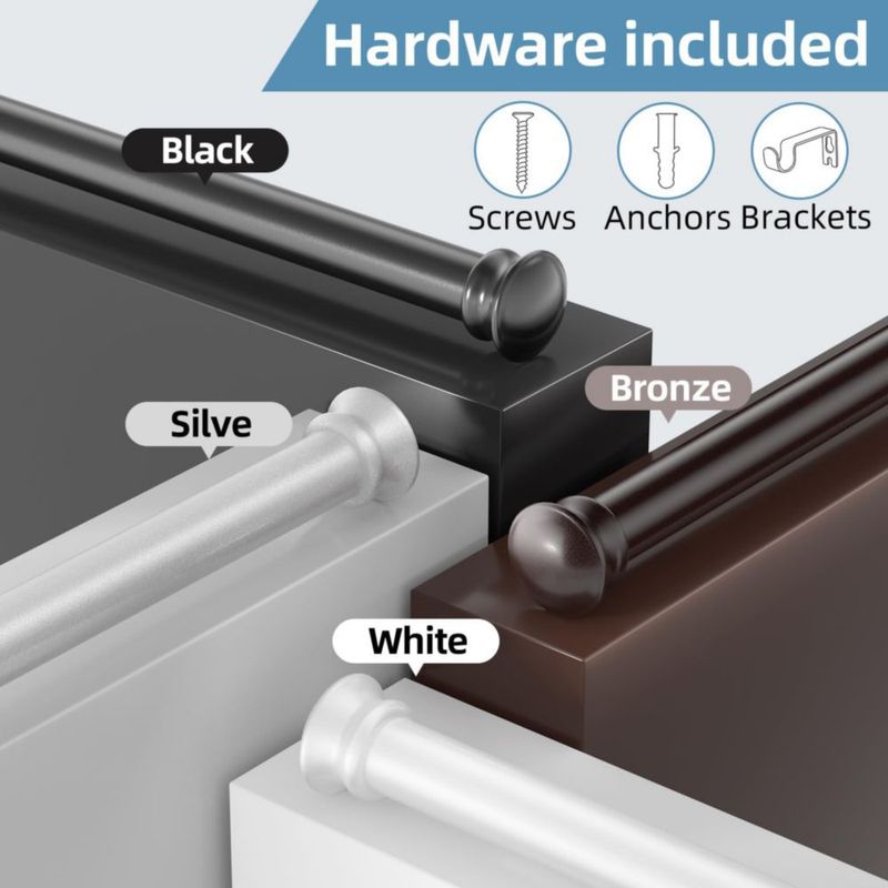 CorkLatta Barras de Cortina Negras para Ventanas de 30 a 45 Pulgadas con Soportes Barra Decorativa de Diámetro 5/8 Pulgada para Ventana Única Divisor
