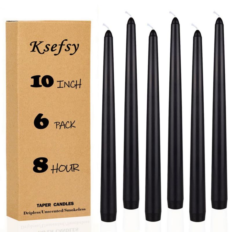 Velas cónicas negras Ksefsy 25 cm pack de 6 sin goteo