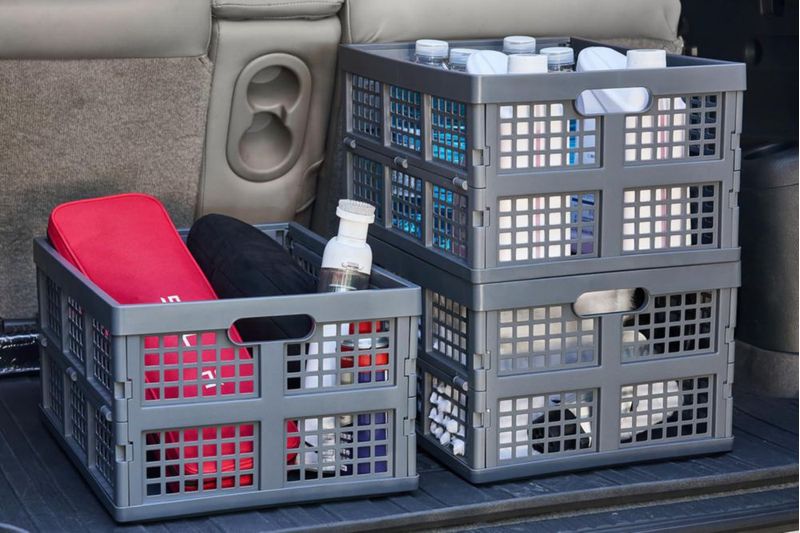 Caja de almacenamiento Aebeky de 30 L plegable de plástico pack de 3 gris