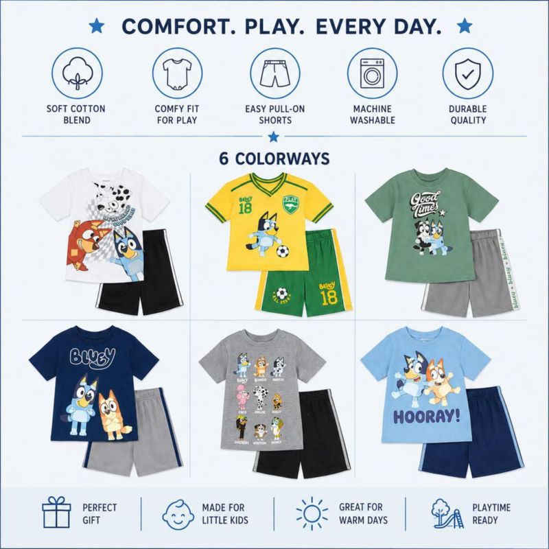 Conjunto Bluey para niños: camiseta de fútbol y short 4T amarillo