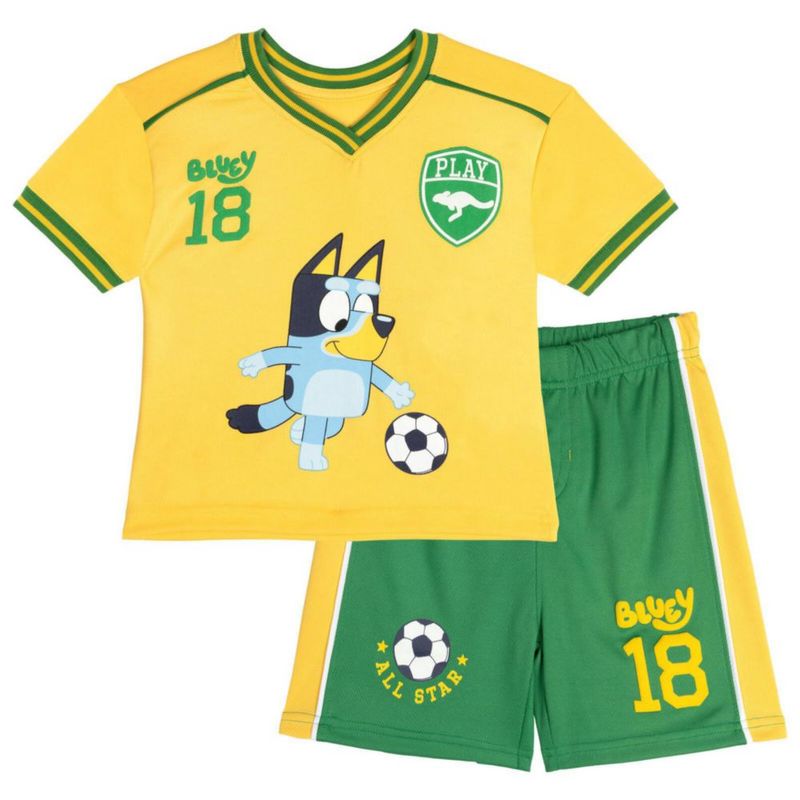 Conjunto Bluey para niños: camiseta de fútbol y short 4T amarillo
