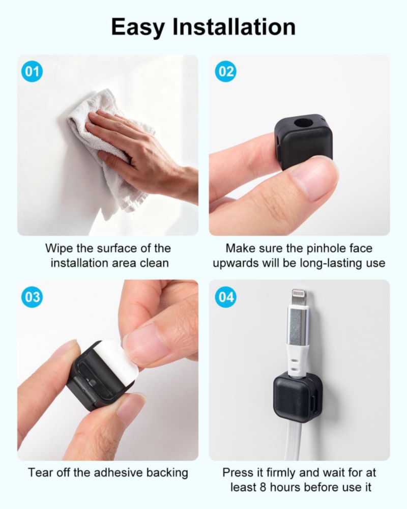 Art3d Pack de 8 clips magnéticos negros para cables