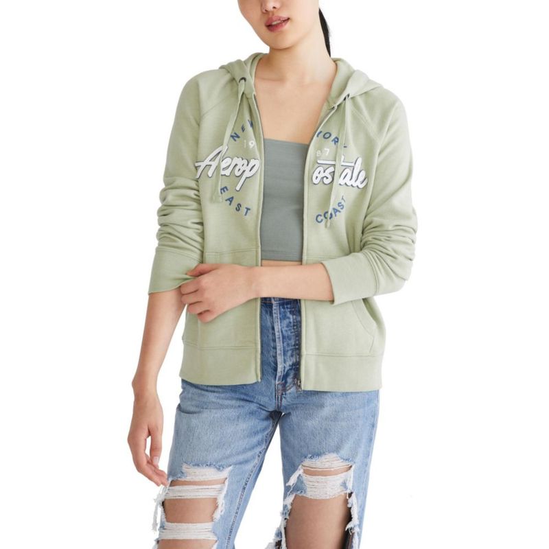 Sudadera con capucha AEROPOSTALE S Reseda de forro polar con cremallera completa