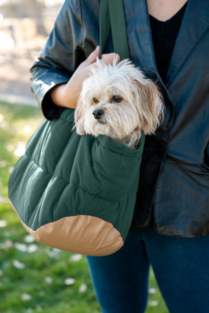 Bolso transportador NoblePup de peluche verde para perros pequeños