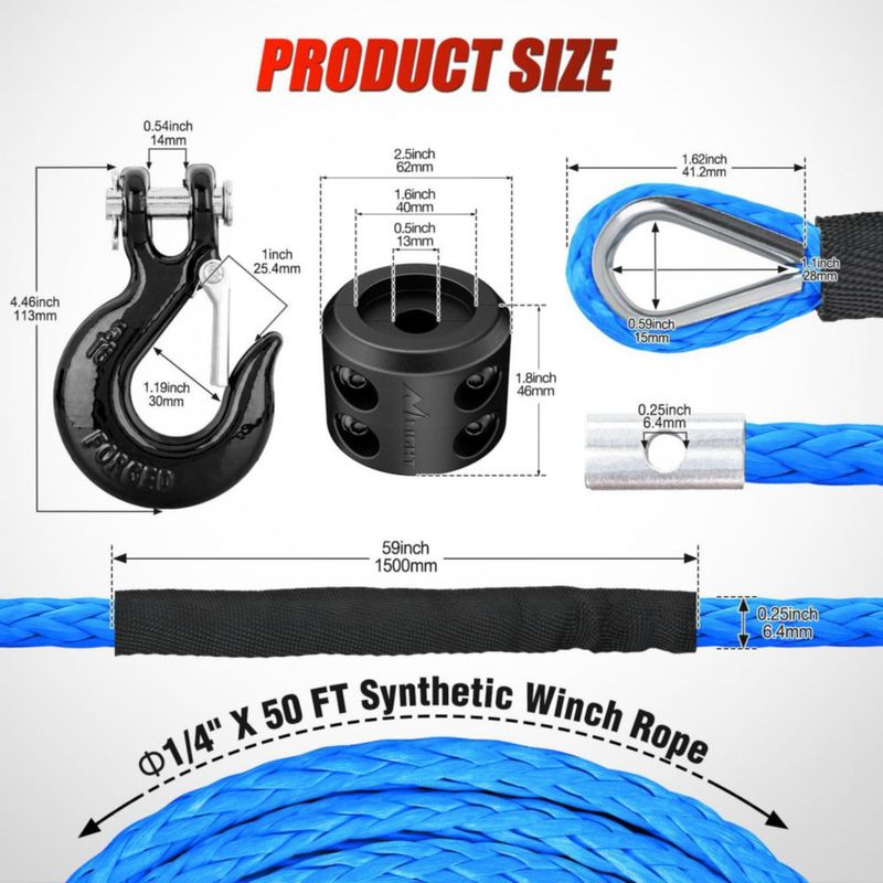 Cuerda para Cabrestante Nilight 1/4" x 15 m Azul 9000 lb