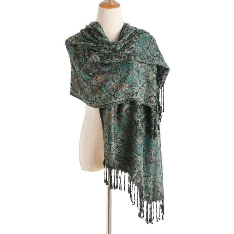 Pashmina Nonakgado Negra y Cian con Diseño Paisley – Bufanda y Chal