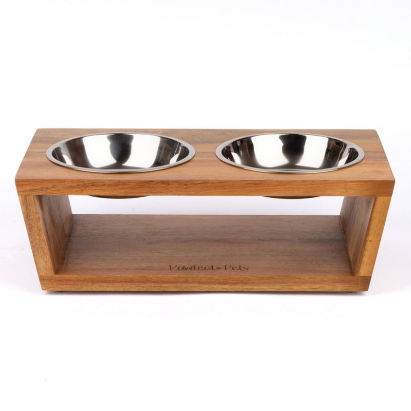 Juego de 2 comederos para perros Pawfect Pets 10 cm madera de acacia