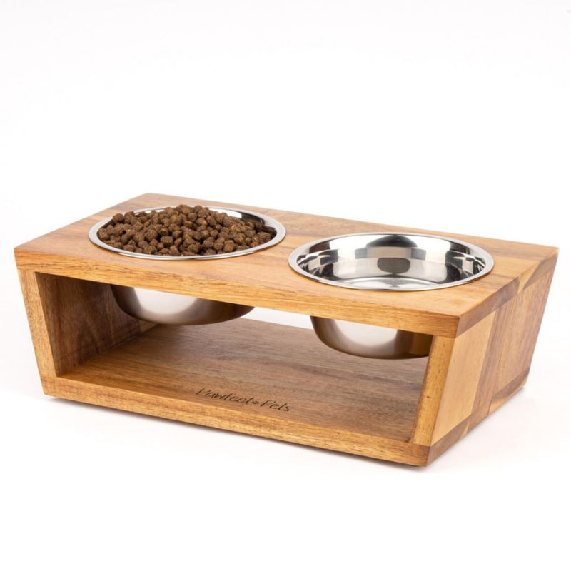 Juego de 2 comederos para perros Pawfect Pets 10 cm madera de acacia