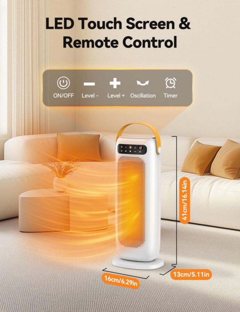 Calentador de espacio KQPZ 1500W cerámico con control remoto oscilación 110° 110V