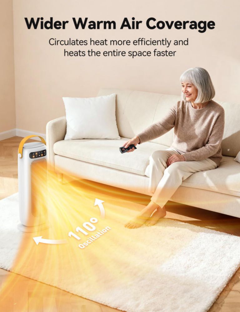 Calentador de espacio KQPZ 1500W cerámico con control remoto oscilación 110° 110V