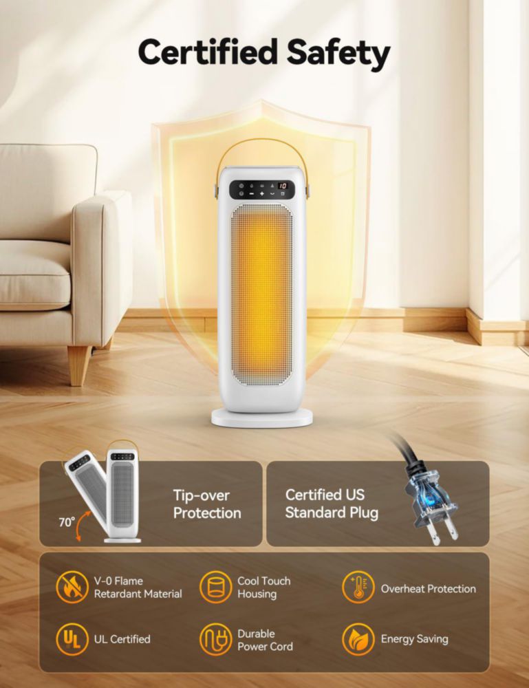 Calentador de espacio KQPZ 1500W cerámico con control remoto oscilación 110° 110V