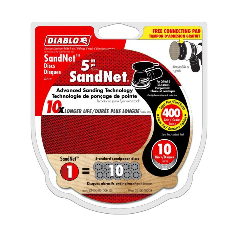 Discos de Lijado Reutilizables Diablo SandNet con Base de Conexión para Madera Metal y Plásticos - 5" Grano 400 Microfino Mezcla Cerámica Paquete de