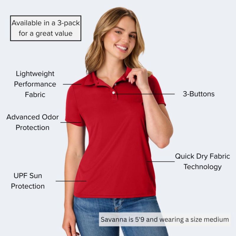 Polo Hanes Mujer Cool DRI Rojo Intenso Talla Mediana