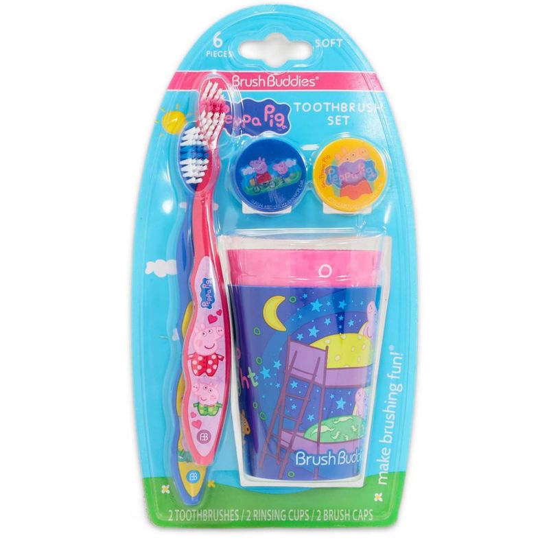 Kit de viaje Peppa Pig de 6 piezas con cepillos de dientes y vasos
