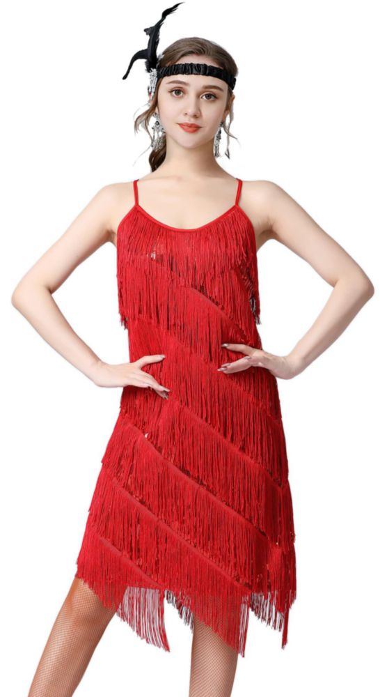Vestido Flapper YEMILL estilo Gatsby de los años 1920 negro/rojo