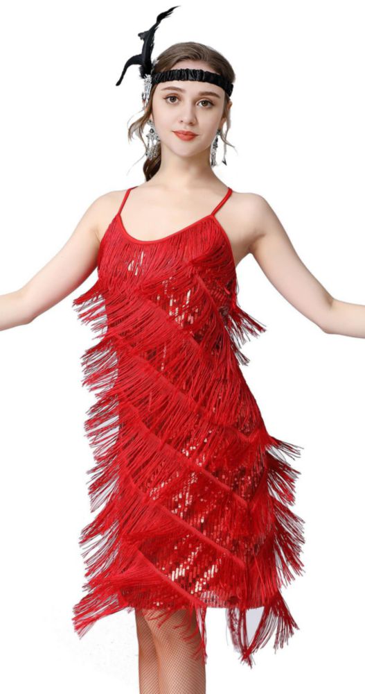 Vestido Flapper YEMILL estilo Gatsby de los años 1920 negro/rojo