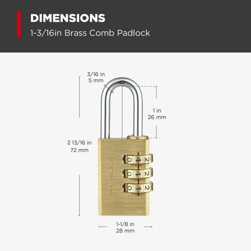 Candado Kwikset de 3 dígitos grillete de 29 cm cuerpo de 1 pulgada latón