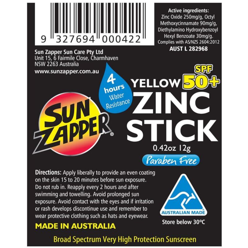 Protector solar en barra Sun Zapper 12 g Amarillo SPF 50+
