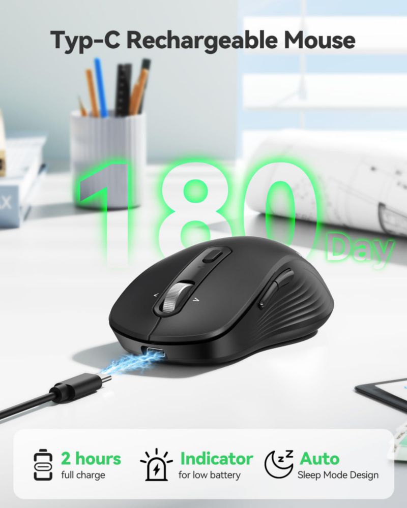 Ratón TECKNET Inalámbrico BT5.0 con Rueda de 4 Direcciones Negro