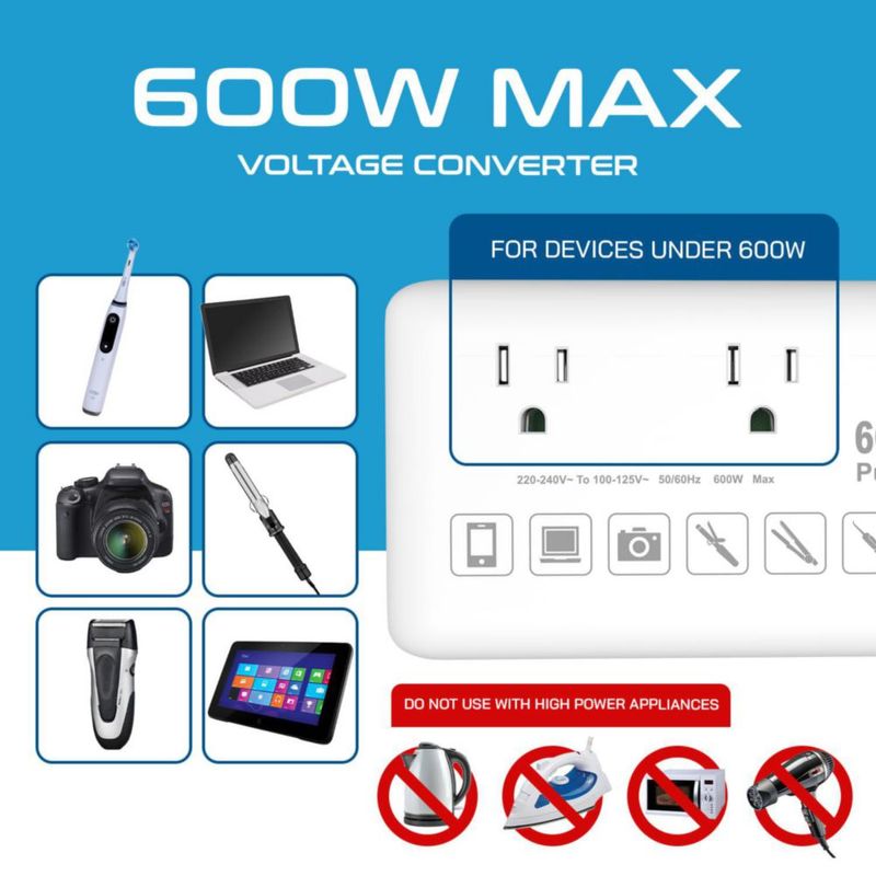 Convertidor de voltaje Ceptics 600W 220V a 110V con 6 enchufes y USB
