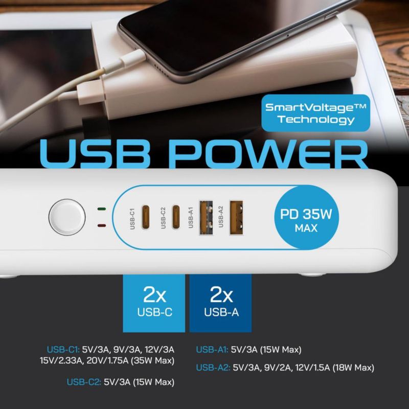 Convertidor de voltaje Ceptics 600W 220V a 110V con 6 enchufes y USB