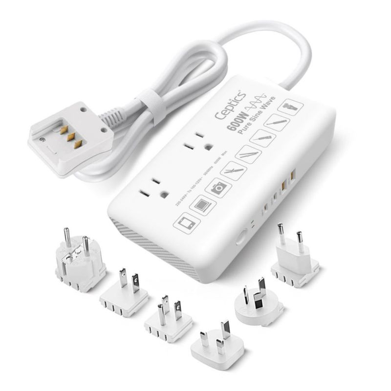 Convertidor de voltaje Ceptics 600W 220V a 110V con 6 enchufes y USB