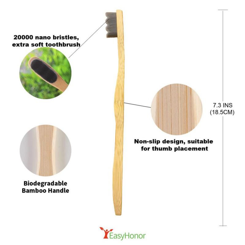 Cepillo de dientes EasyHonor de bambú – Pack de 4 ultra suave