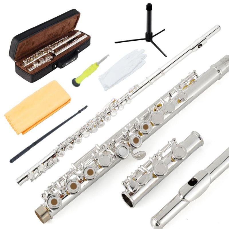 Flauta EASTROCK C de 16 llaves plateada con estuche (Kit)