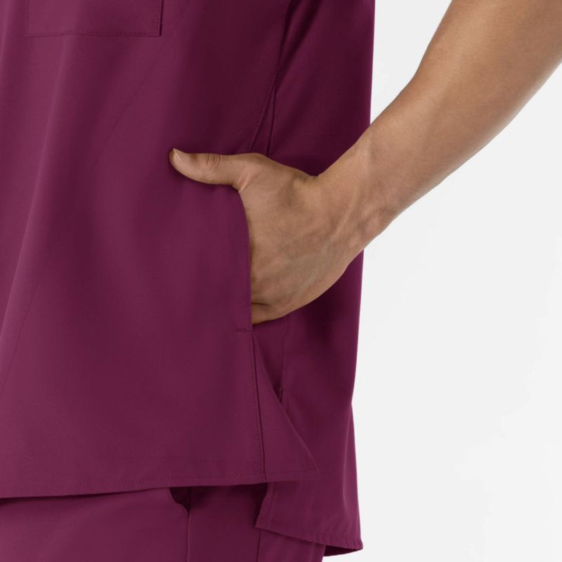 Top de Scrubs WINK W123 Cuello en V Color Vino 6 Bolsillos Talla 3X Grande