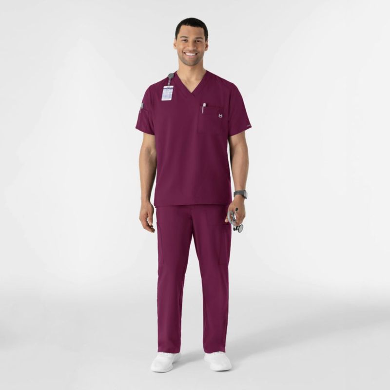 Top de Scrubs WINK W123 Cuello en V Color Vino 6 Bolsillos Talla 3X Grande