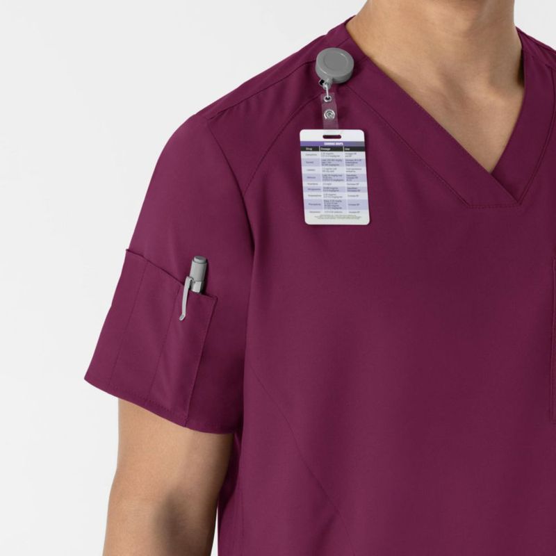Top de Scrubs WINK W123 Cuello en V Color Vino 6 Bolsillos Talla 3X Grande