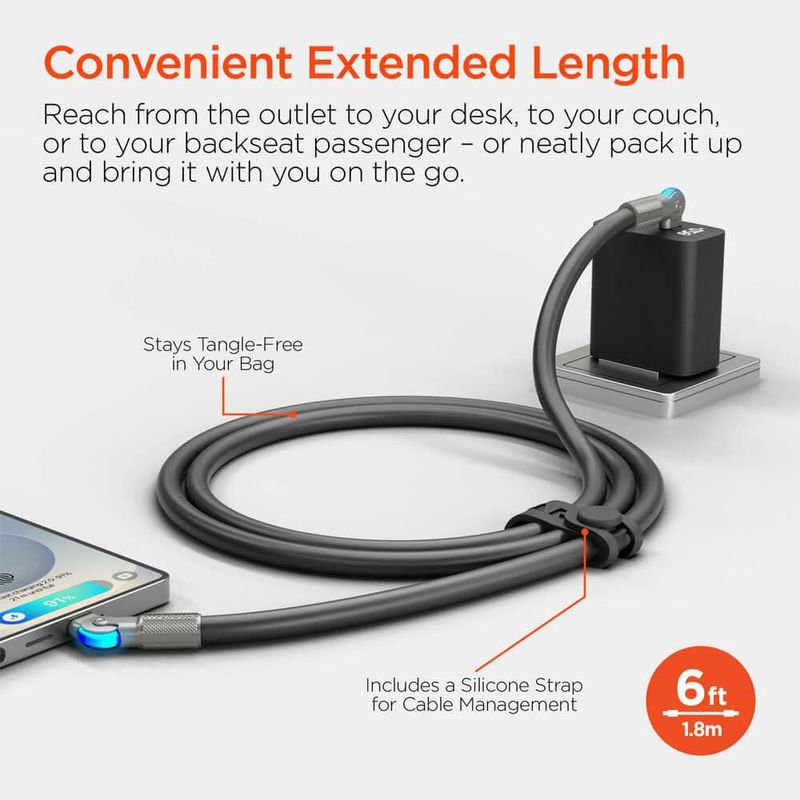 Cable USB‑C HyperGear 18 m 100 W Giratorio Negro