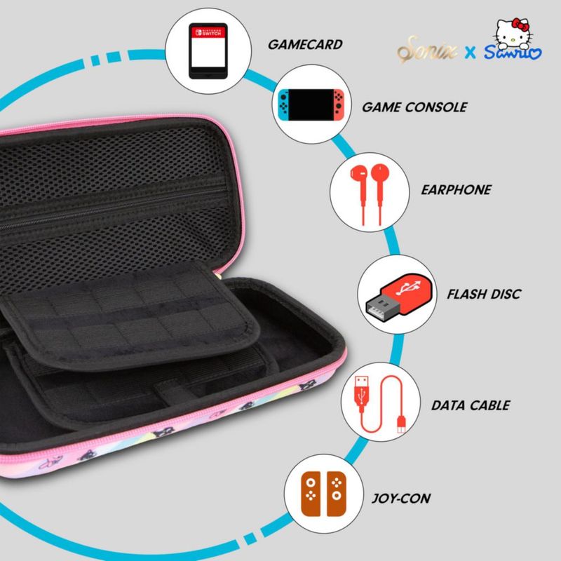 Estuche Protectivo Sonix Hello Kitty para Nintendo Switch con Diseño de Cuadrícula