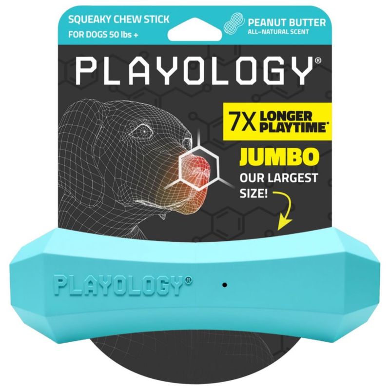 Juguete para perro Playology Palo chirriante Jumbo con aroma a mantequilla de cacahuete