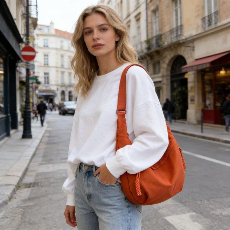 Bolso bandolera de forma media luna SURANXING 27x19x10 cm Naranja Nylon